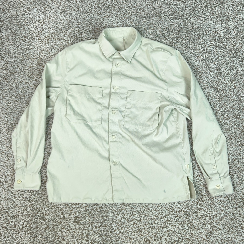 Lululemon Shirt Mens Large Cream Button Down Utility Pockets Casual Work Office